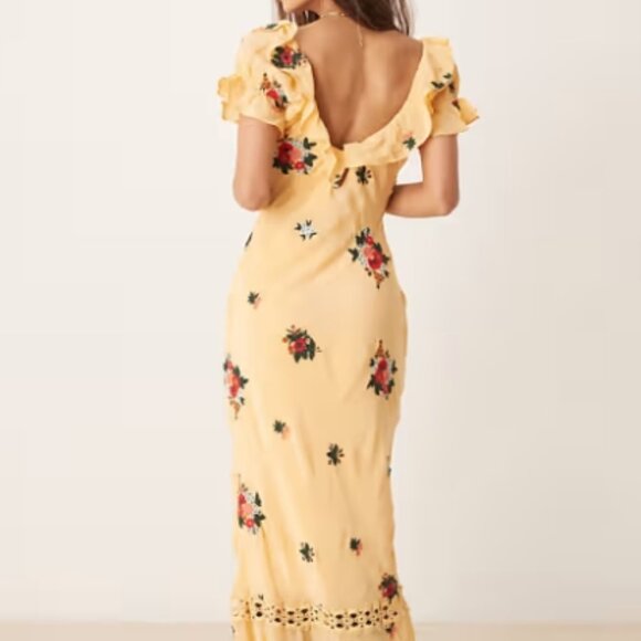 Free People Floral Embroidered Puff Sleeve Maxi Dress Yellow Size M NWT - Picture 3 of 7